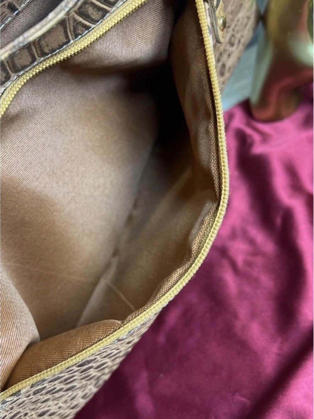 Barganza B. Bag Real Leather Brown Croc Pattern Shoulder Bag - Picture 14 of 14